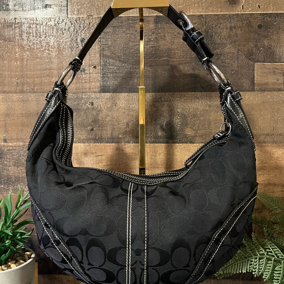 Coach Y2K Hobo Croissant Bag Black Nice Shoulder Purse SoHo Monogram C Logo - Picture 2 of 10